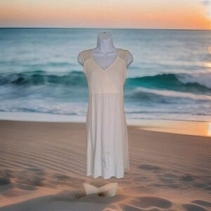 Raya Sun Dress M Cream Sleeveless Surplice Tropical Beachy Cotton Rayon NWT